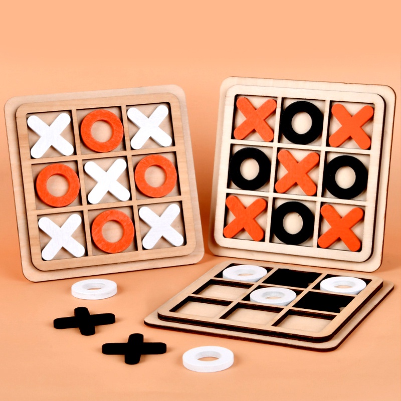 《 𝗖𝗥𝗜𝗧𝗜𝗖𝗔𝗟 𝗧𝗛𝗜𝗡𝗞𝗜𝗡𝗚 》 Wooden Tic Tac Toe Table Game Mini Chess Board Puzzle Party Kids Children Educational Toys 井字棋
