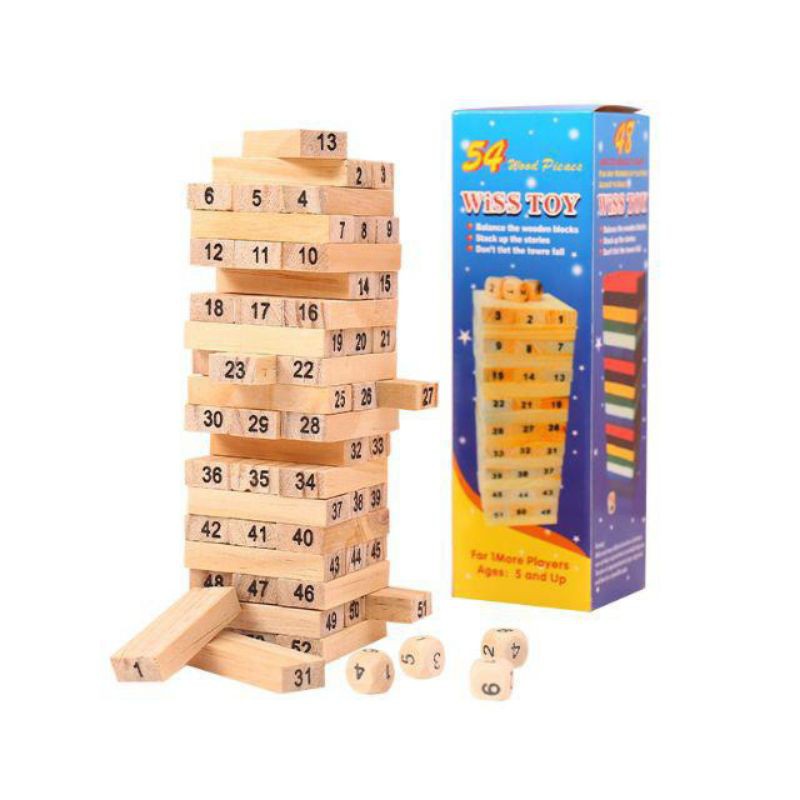 48pcs Wooden Jenga Compatible Size Classic Building Stacking Blocks Puzzle