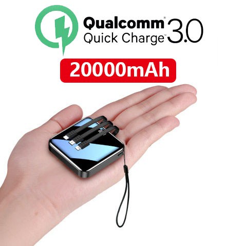 Mini power bank 20000mah Fast Charging 3 Cables Digital Display Powerbank Portable External Battery Pack