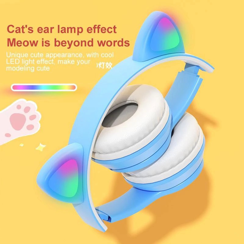 Stock In Malaysia cat ear headphone wireless headphone bluetooth LED cute Headset headphone with mic wireless gaming