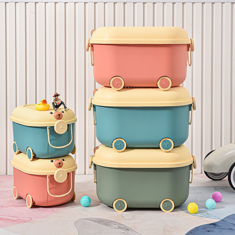 READY STOCK️❤️30/50L Cute Cartoon Toy Storage Box With Wheel Large Capacity Toy Organization Multipurpose Storage Box